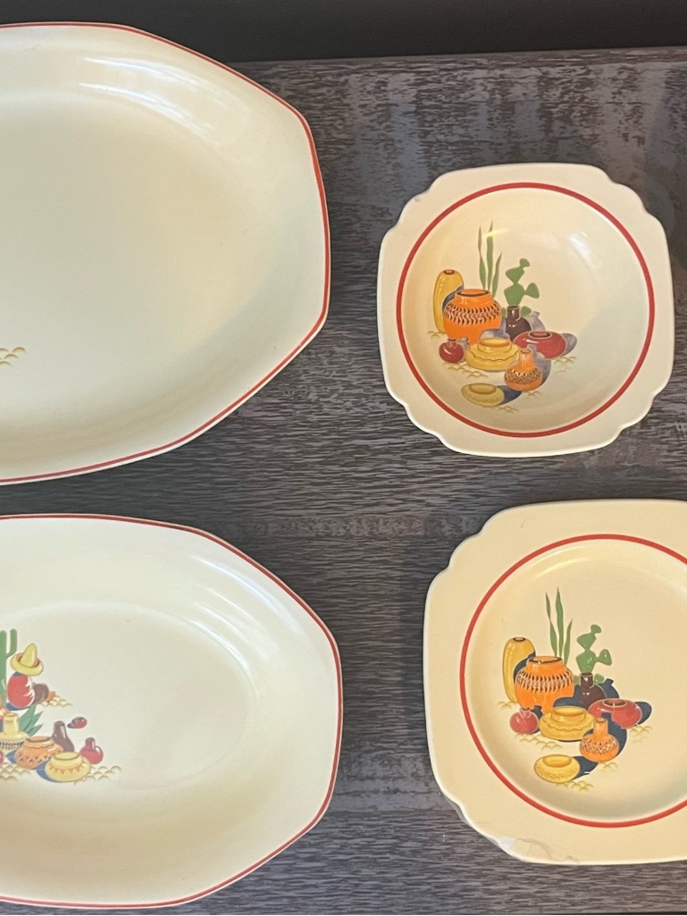 Vintage Homer Laughlin dishes in the Mexicana pattern